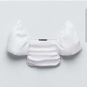 Zara White Crop Top With Puff Sleeves Size S